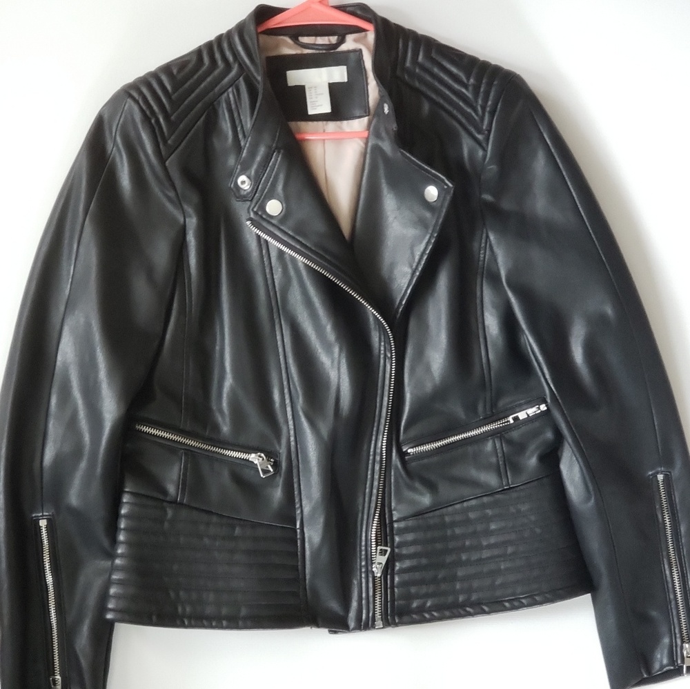 H&M soft faux leather biker jacket Black